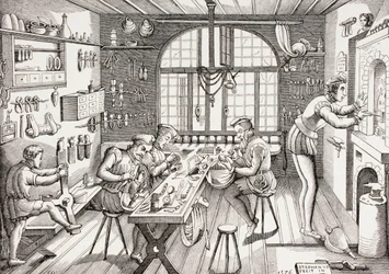 Interior da oficina de Etienne Delaune, de "As Artes na Idade Média", publicado em 1873